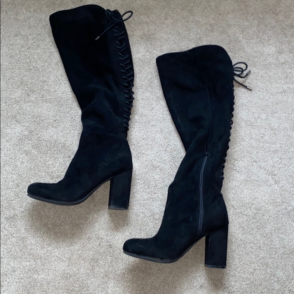 Black Suede Thigh High Boots